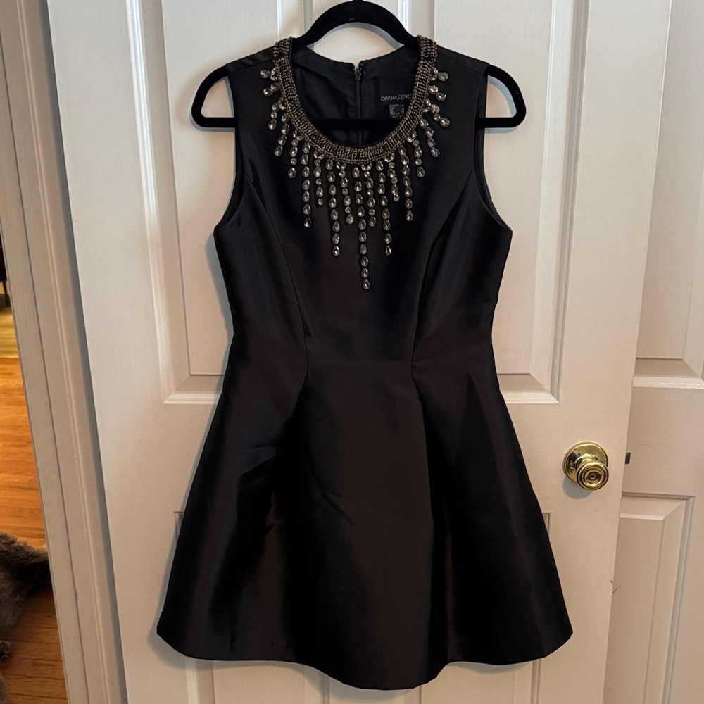 Cynthia Rowley Black Mini Dress with Silver Embellishments